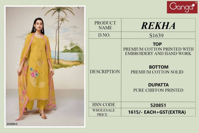 Rekha 1639 By Ganga Embroidery Premium Cotton Dress Material Wholesale Price In Surat